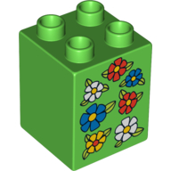 Duplo Brick 2 × 2 × 2 with Seven Flowers Print Bright Green