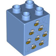 Duplo Brick 2 × 2 × 2 with 8 Bees Print Medium Blue