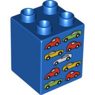 Duplo Brick 2 × 2 × 2 with 9 Cars Print Blue