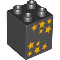 Duplo Brick 2 × 2 × 2 with Ten Stars Print Black
