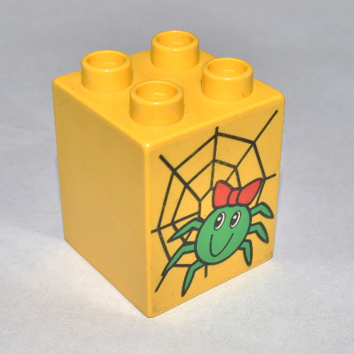 Duplo Brick 2 × 2 × 2 with Spider and Web Print Yellow