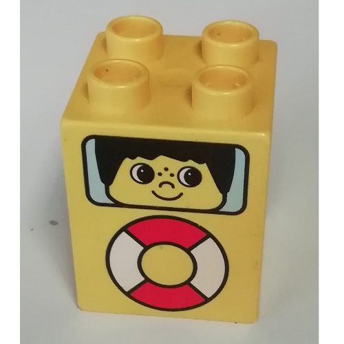 Duplo Brick 2 × 2 × 2 with Life Preserver and Face Print Gelb