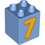 Duplo Stein 2 × 2 × 2 mit gelb '7' Druck Mittelblau