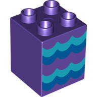 Duplo Brick 2 × 2 × 2 with Blue Waves Print Dunkellila