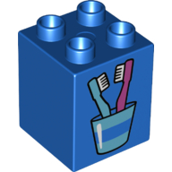 Duplo Brick 2 × 2 × 2 with Toothbrushes in Cup Print Blue