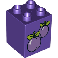 Duplo Brick 2 × 2 × 2 with Plums Print Dark Purple
