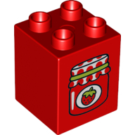 Duplo Brick 2 × 2 × 2 with Strawberry Jam Jar Print Rot