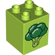 Duplo Brick 2 × 2 × 2 with Broccoli Print Lime
