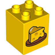 Duplo Brick 2 × 2 × 2 with Wedge of Cheese on Plate Print Gelb
