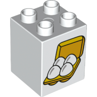 Duplo Brick 2 × 2 × 2 with 4 Eggs in Box Print White