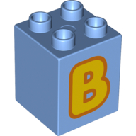 Duplo Brick 2 × 2 × 2 with Yellow 'B' Yellow Print Medium Blue