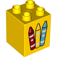 Duplo Brick 2 × 2 × 2 with Crayons Print Gelb