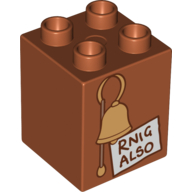 Duplo Brick 2 × 2 × 2 with Bell and 'RNIG ALSO' Print Dunkelorange
