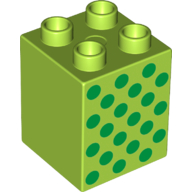 Duplo Brick 2 × 2 × 2 with Green Dots Print Lime