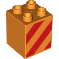 Duplo Brick 2 × 2 × 2 with Red Diagonal Stripes Print Orange