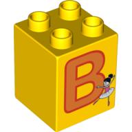 Duplo Brick 2 × 2 × 2 with 'B' and Ballerina Print Yellow