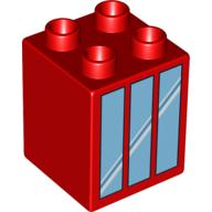 Duplo Brick 2 × 2 × 2 with Window 3 Pane Print Red