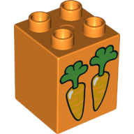Duplo Brick 2 × 2 × 2 with 2 Carrots Print Orange