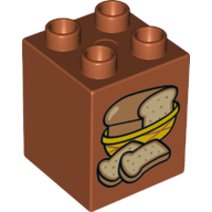 Duplo Brick 2 × 2 × 2 with Loaf of Bread in Basket and 2 Slices Print Dunkelorange