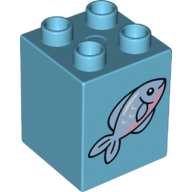 Duplo Brick 2 × 2 × 2 with Fish with Pink Belly Print Medium Azure