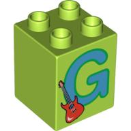 Duplo Brick 2 × 2 × 2 with 'G' and Guitar Print Limette