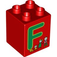Duplo Brick 2 × 2 × 2 with 'F' and Family Print Red
