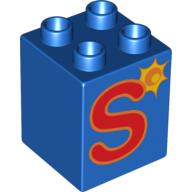 Duplo Brick 2 × 2 × 2 with 'S' and Sun Print Blau