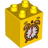 Duplo Brick 2 × 2 × 2 with Alarm Clock Print Yellow