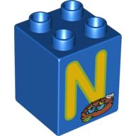 Duplo Brick 2 × 2 × 2 with 'N' and Nest Print Blau