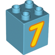 Duplo Brick 2 × 2 × 2 with Bright Light Orange '7' Print Medium Azure