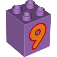 Duplo Brick 2 × 2 × 2 with Orange '9' Print Medium Lavender