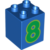 Duplo Brick 2 × 2 × 2 with Green '8' Print Blue