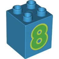 Duplo Brick 2 × 2 × 2 with Green '8' Print Dark Azure