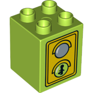 Duplo Brick 2 × 2 × 2 with Traffic Light Duplo Minifig Green Walk / Red Don't Walk Print Limette