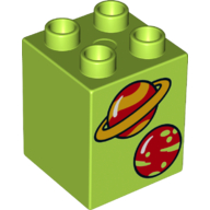 Duplo Brick 2 × 2 × 2 with 2 Planets Print Limette