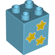 Duplo Brick 2 × 2 × 2 with 3 Yellow Stars Print Mittelazur