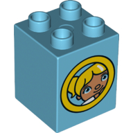 Duplo Brick 2 × 2 × 2 with Porthole with Duplo Astronaut / Girl Print Mittelazur