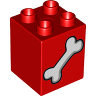 Duplo Brick 2 × 2 × 2 with Dog Bone Print Red