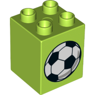 Duplo Brick 2 × 2 × 2 with Soccer Football on 2 Sides, Normal/Deflating Print Limette