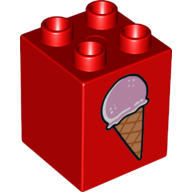 Duplo Brick 2 × 2 × 2 with Ice Cream Cone on 2 sides, Normal/Dropped Print Rot