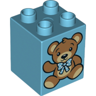 Duplo Brick 2 × 2 × 2 with Teddy Bear Print on 2 sides, with/without Bandages Medium Azure