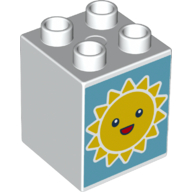Duplo Brick 2 × 2 × 2 with Face on 2 Sides, Day Sun/Night Moon Print White