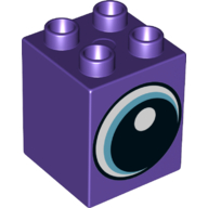 Duplo Brick 2 × 2 × 2 with Eye with Large Black Pupil and Blue Iris Print Dunkellila