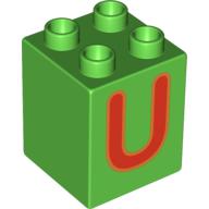 Duplo Brick 2 × 2 × 2 with 'U' Print Hellgrün