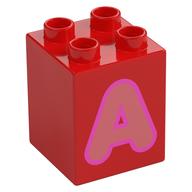Duplo Brick 2 × 2 × 2 with Coral 'A' Print Rot