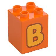 Duplo Brick 2 × 2 × 2 with Bright Light Orange 'B' Print Orange
