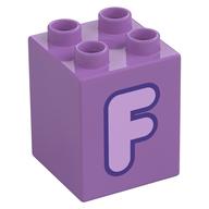 Duplo Brick 2 × 2 × 2 with Lavender 'F' Print Mittellavendel