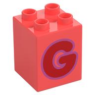 Duplo Brick 2 × 2 × 2 with Red 'G' Print
