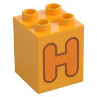 Duplo Brick 2 × 2 × 2 with Orange 'H' Print Bright Light Orange