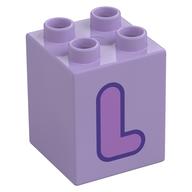 Duplo Brick 2 × 2 × 2 with Medium Lavender 'L' Print Lavender